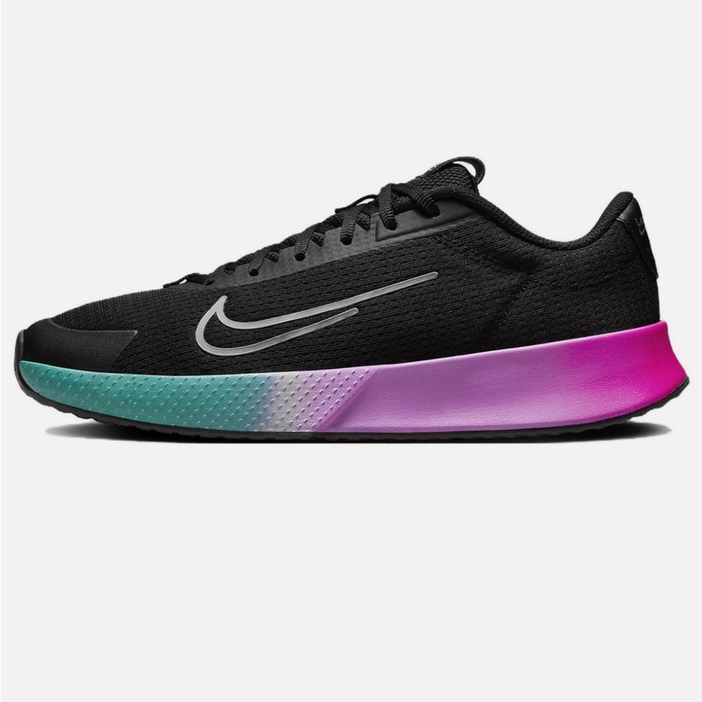 Brand New Nike Black Tennis Sneakers with Multicolor Gradient Sole Size 9.5 Men